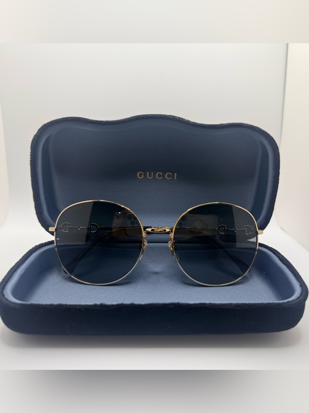 Gucci GG0881SA 001 Gold Horsebit Round Sunglasses 59mm with Case